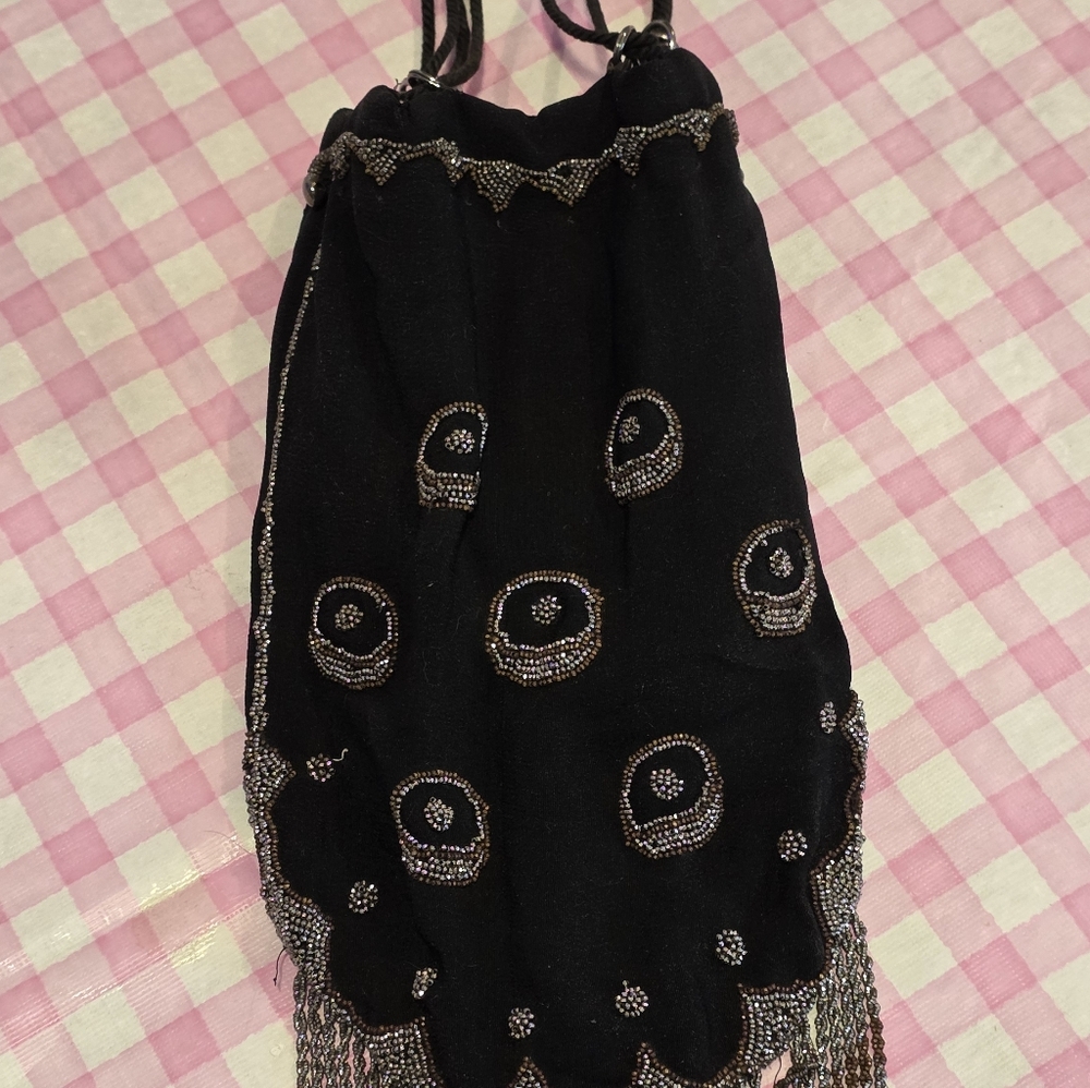 Vintage Beaded Drawstring Reticule, Handbag, Handmade - Picture 8 of 14